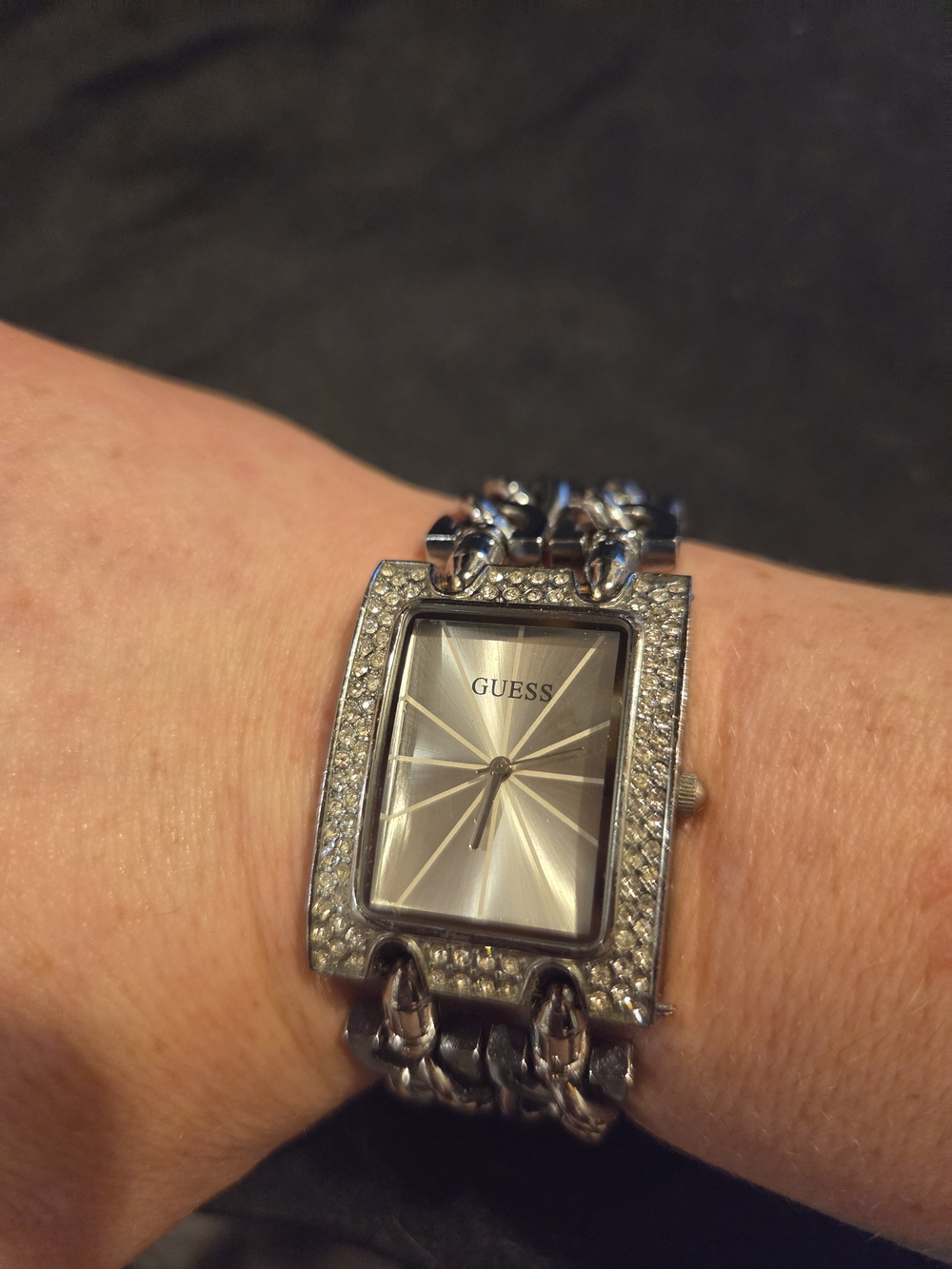 GUESS Silver Crystal-Accented Chain Link Watch